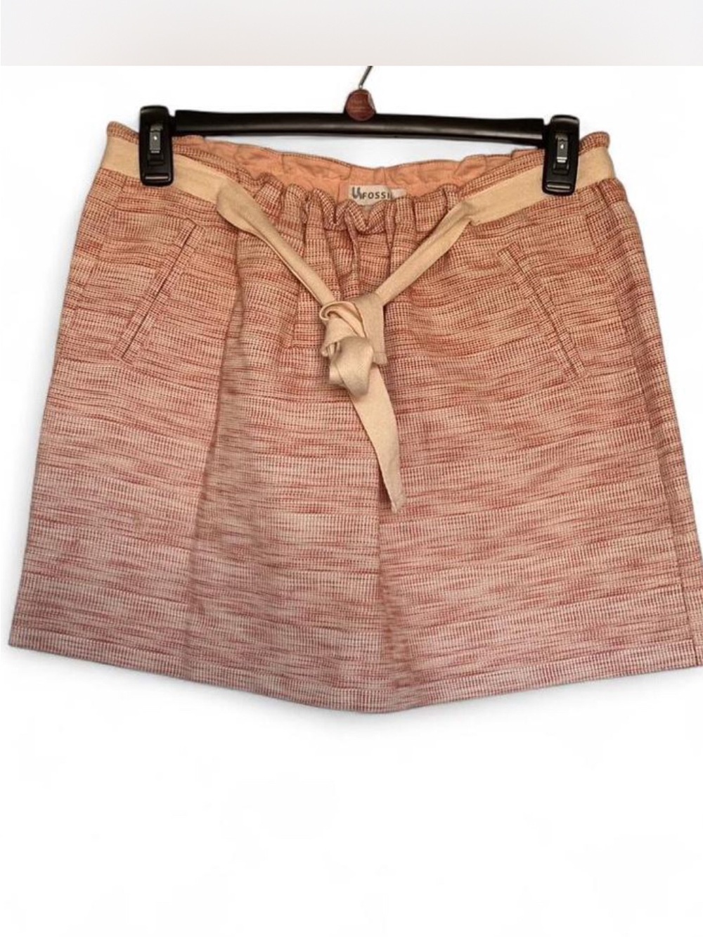 Fossil Salmon Textured Tie-Waist Mini Skirt